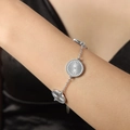 Minimalist silver-tone titanium steel bracelet featuring radial engraved circular pendants - Silver Color Bracelet - 16+4cm / Silver