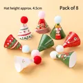 Set of 8 mini Christmas cupcake topper hats featuring Santa and Reindeer designs - Mini Pom-pom Christmas Hat B 8pcs Kit