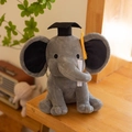 Plush grey elephant toy wearing a black graduation cap with a yellow tassel - Graduation Grey/With Graduation Cap & Diploma