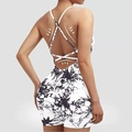 Black and white tie-dye yoga jumpsuit with cross back straps and lifting effect - S / Top And Bottom / Tie-dye White