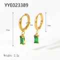 Orecchini a cerchio in acciaio placcati oro 18K con ciondolo rettangolare verde - Stile Gemma Verde Dorata (YYE023389)