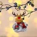 Ciondolo natalizio a forma di renna in peluche con naso rosso e pelliccia sintetica - Alce / 15*11cm