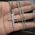 Collana hip-hop in argento 925 con pendente a croce e zirconi cubici trasparenti - Pendente Argentato + Catena Cubana 3mm*61cm