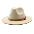 Detail of beige wool fedora featuring a brown snakeskin leather band and metal buckle - M (56-58cm) / Beige