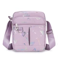 Purple nylon crossbody bag with multiple zip pockets and silver geometric pattern - H101 Graffiti Letters Style / Purple
