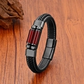 Braided leather tiger eye stone bracelet with black stainless steel magnetic buckle - Style 7 (Red Stone)