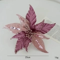 Poinsettia de Noël artificiel violet rose 25cm avec maille scintillante et sequins - Fuchsia