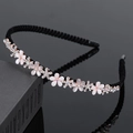 Serre-tête noir élégant avec fleurs roses et blanches et strass étincelants - Cinq petites fleurs-Gris
