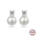 Elegant S925 sterling silver stud earrings featuring round white pearls and moissanite - 925 Silver / Small (With Certificate)