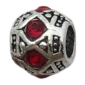Silver bead charm with red rhinestones and black geometric patterns for DIY jewelry - Inlaid Rhinestone Style (11516)