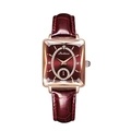 Montre carrée élégante en or rose avec cadran rouge foncé et bracelet en cuir crocodile - Bracelet en Cuir Rouge Cadran Rouge