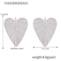 Silver heart-shaped leaf stud earrings in stainless steel with textured finish - Silver