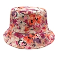 Detail of floral bucket hat showing orange and purple print with precise stitching - M (56-58cm) / Orange-red Dark Purple and Beige Floral Style (4#)