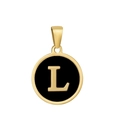 Pendentif rond plaqué or 18k avec émail noir et gravure de la lettre L - L-Émail Noir
