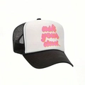 Classic black and white mesh trucker hat with pink ask your dad text print - One Size / Black