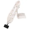 White daisy floral wide strap with round coin purse and silver metal hardware - Beige Blue Daisy