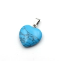 Blue turquoise heart pendant with natural black veins and silver metal bail for necklaces - Blue Turquoise