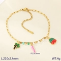 Bracelet de cheville double couche en acier doré avec breloques palmier et fruits - Palmier Chili Pastèque (KJ4648-ZLA)
