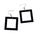 Minimalist black square cutout acrylic earrings with silver hooks for a modern look - Black Square