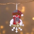 Close-up of plush snowman ornament with Merry Christmas greeting on a snowflake base - Snowflake Snowman / 16*10cm