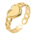 Golden stainless steel snake chain ring with a central heart accent and open adjustable design - Gold