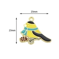 Golden yellow bird enamel charm with blue scarf and pine cone, 25mm x 23mm size - 2# Scarf Oriole