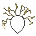 Medusa headpiece with green snakes and red eyes for Halloween costume party wear - One Size / Dark Gold