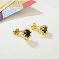 Gold plated crown earrings with black zircon stones and DIY hanging loops - Gold Black Zirconia