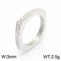 Bague carrée en acier inoxydable argenté avec pavage latéral de zircons et largeur 3mm - Argent (KR103553-GC)