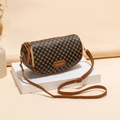 Elegante borsa a cilindro marrone con stampa geometrica e tracolla regolabile donna - Marrone