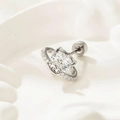 Silver Saturn heart stud earring with clear zircon and screw back for cartilage piercing - White