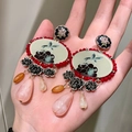 2510125 Bird And Flower Teardrop Tassel Earrings