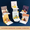 3D floral pop-up greeting card set for Teachers' Day with 6 cards, envelopes, and stickers - Gardener Series - Set of 6 (HK043)