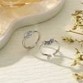 Silver adjustable sun and moon rings with blue and white crystals for couples - Sun Moon Couple Rings (Silver+Silver)