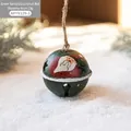 Campanella di Natale verde da 6cm in metallo con pittura di Babbo Natale e corda in iuta - Campanellino Verde Babbo Natale / Diametro 6cm/23g