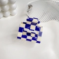 Navy blue and cream checkered acetate hair claw clip with a glossy minimalist finish - 5cm / Navy Blue