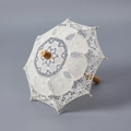 Vintage white lace wedding umbrella with carved wooden handle for bridal photography props - Small (Length 26cm/Diameter 29cm) / Cream