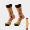 Khaki Christmas mid-calf socks featuring gingerbread man and holiday themed patterns - No. 04-Khaki Gingerbread Man