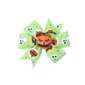 Light green Halloween hair bow featuring ghosts and bats with a jack-o-lantern center - 8# Light Green Pattern Pumpkin