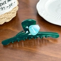 Pinza de pelo en acrílico verde oscuro con diseño floral de tulipán azul claro - 12cm / Verde Esmeralda