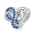 S925 sterling silver heart charm with blue stone and MOM engraving for bracelets - 925 Silver / September Birthstone
