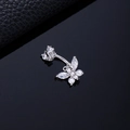Silver butterfly navel ring with white zircon stones and tassel details on black surface - Large and Small Butterfly Silver