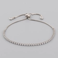 Silver-plated adjustable bracelet with white zirconia pavé and slider clasp closure - White Round Zircon Style (SL0008) / Silver