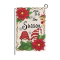 Christmas garden flag with gnomes, poinsettias and Tis the Season greeting text - Gnomes and Poinsettia-Tis the Season