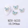 Detail of blue crystal butterfly nail charm with gold edges and aurora glitter sequins - Ice Blue Wings Gold Base(AG33)