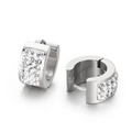 Elegantes pendientes huggie de acero inoxidable plateado con tres filas de strass de cristal - Tono Plateado Circonita Blanca (KE108256-TGD)