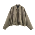 Veste bomber pour femme à épaules tombantes, ourlet plissé et grandes poches de couleur taupe - XS / Vert Militaire