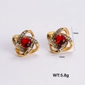 Elegant 13mm gold spiral earrings with a red round stone and small white diamonds - Cross Knot Ruby (E00649G-7)