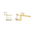Minimalist square zircon stud earrings in gold finish featuring dual-angle product view - Gold Square And Round Zircon