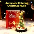 Rotating Christmas music box with LED tree and reindeer inside a glass dome with red gift box - Christmas Tree + Santa Claus + Color Gift Box